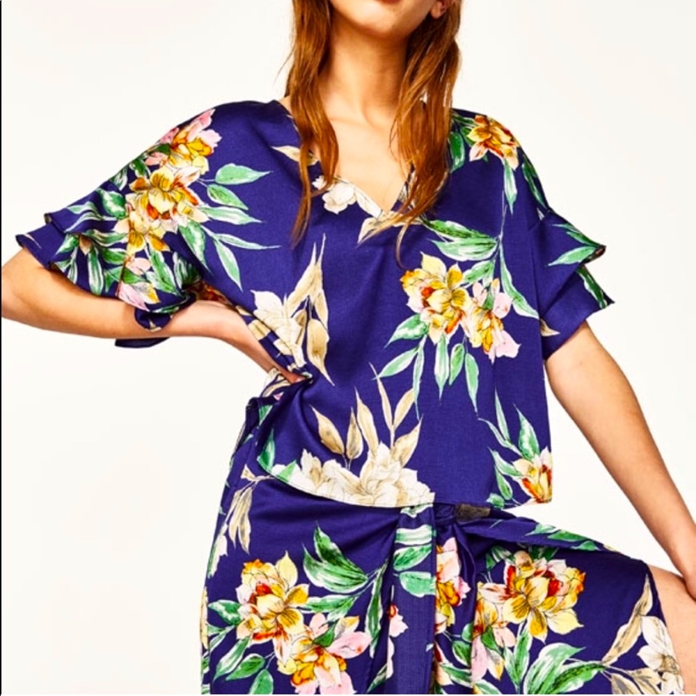 Zara Ruffled Floral Print blouse